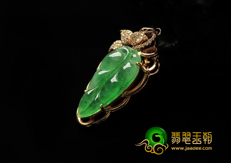 冰种苹果绿缅甸翡翠A货镶玫瑰金金枝玉叶胸坠（真钻）