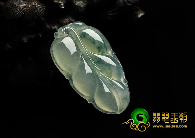 冰种飘花缅甸翡翠A货叶子挂件