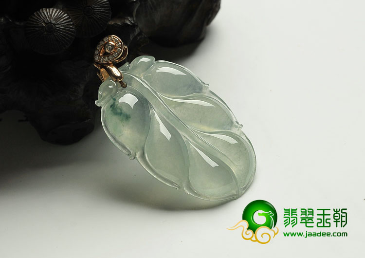 冰玻种飘花缅甸翡翠A货叶子挂件