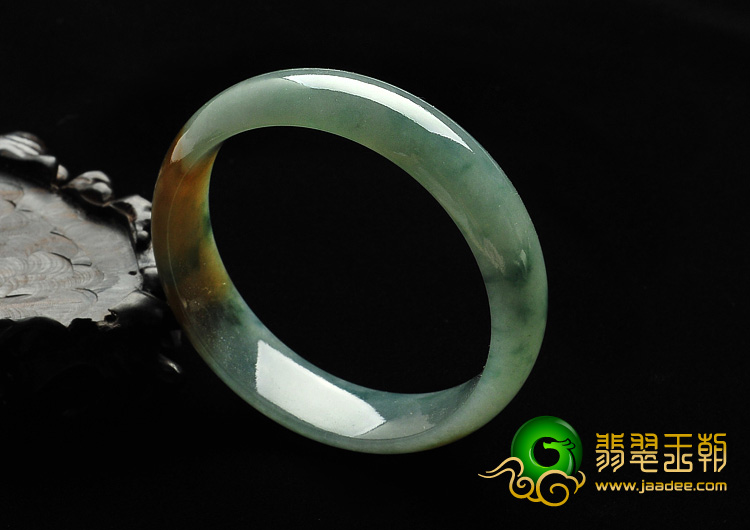 糯冰种飘花带黄翡缅甸翡翠A货手镯（58.2mm）