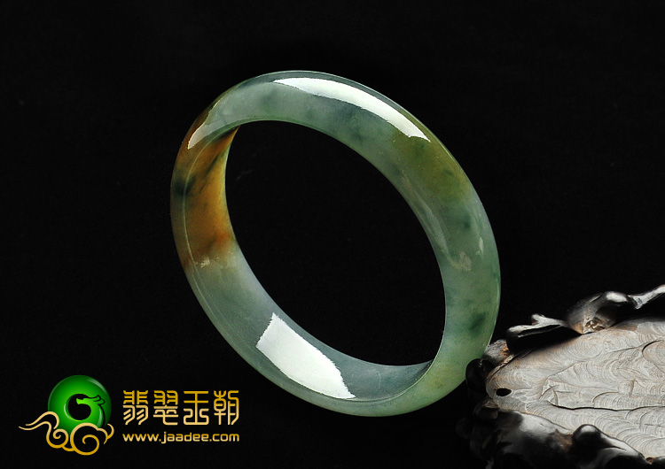 糯冰种飘花带黄翡缅甸翡翠A货手镯（58.2mm）