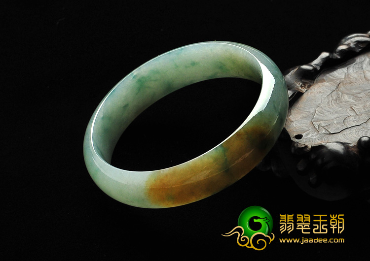 糯冰种飘花带黄翡缅甸翡翠A货手镯（58.2mm）