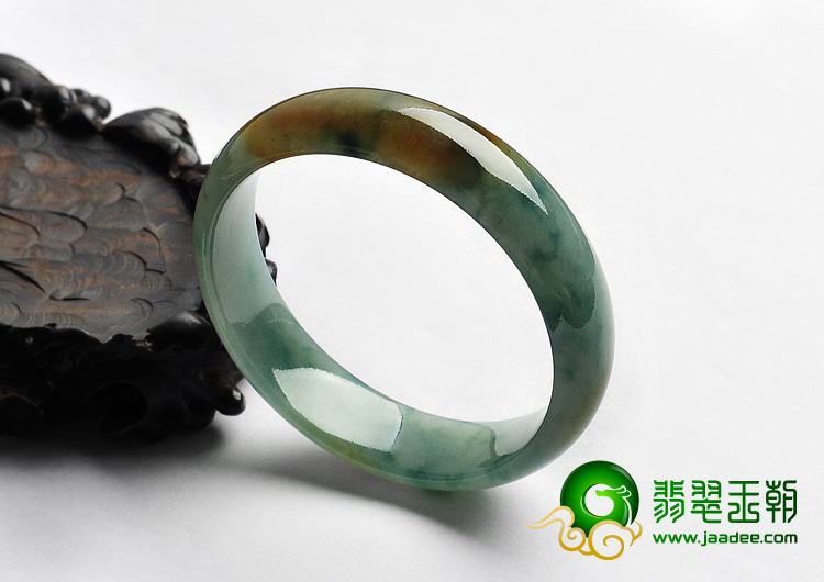 糯冰种飘花带黄翡缅甸翡翠A货手镯（58.2mm）
