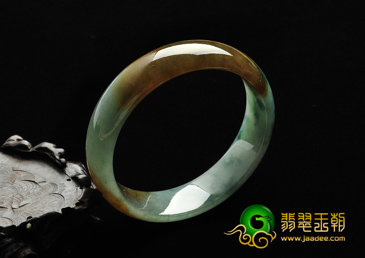 糯冰种飘花带黄翡缅甸翡翠A货手镯（58.3mm）