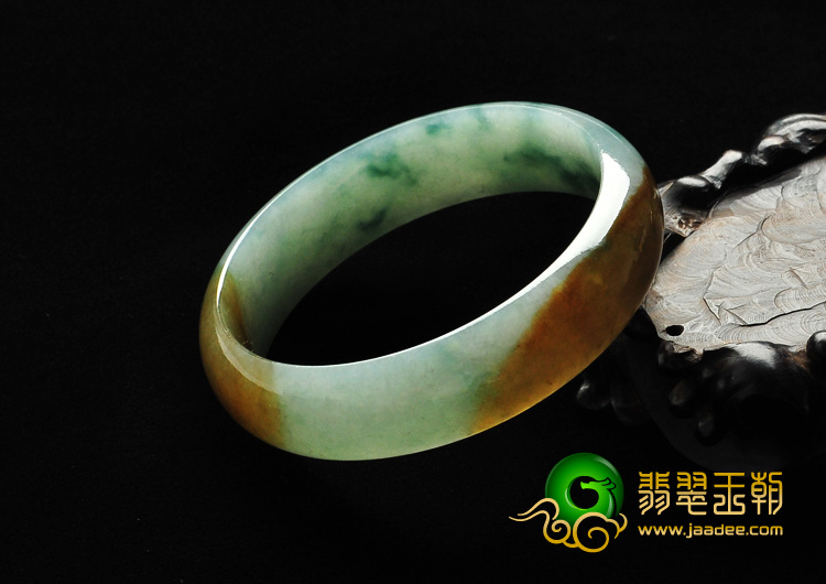 糯冰种飘花带黄翡缅甸翡翠A货手镯（58.3mm）