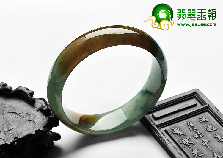 糯冰种飘花带黄翡缅甸翡翠A货手镯（58.3mm）