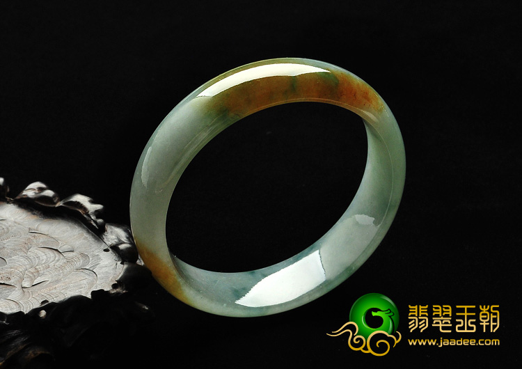 糯冰种飘花带黄翡缅甸翡翠A货手镯（58.4mm）