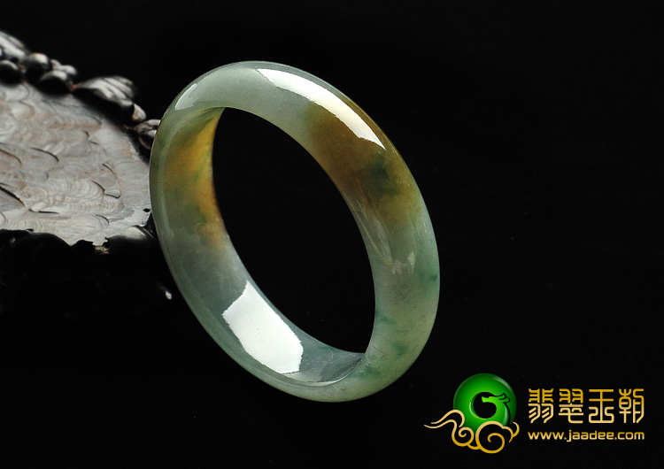 糯冰种飘花带黄翡缅甸翡翠A货手镯（58.4mm）