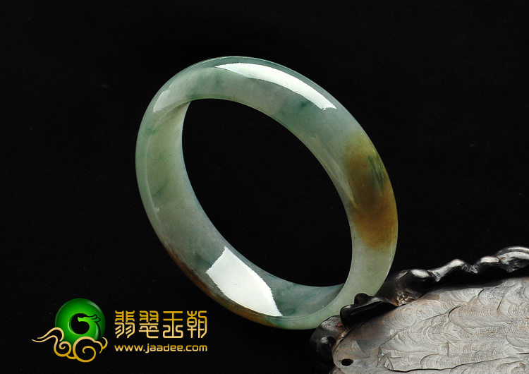 糯冰种飘花带黄翡缅甸翡翠A货手镯（58.4mm）