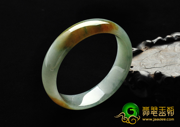 糯冰种飘花带黄翡缅甸翡翠A货手镯（58.4mm）
