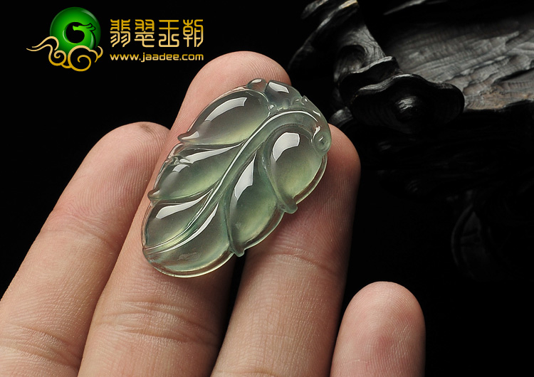 冰玻种晴水缅甸翡翠A货叶子挂件