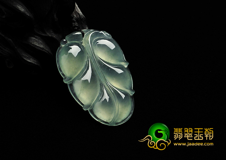 冰玻种晴水略飘花缅甸翡翠A货叶子挂件