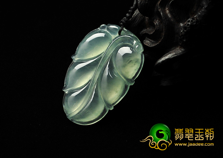 冰玻种晴水略飘花缅甸翡翠A货叶子挂件