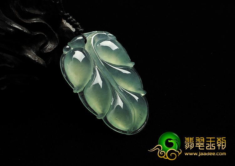 冰玻种晴水缅甸翡翠A货叶子挂件