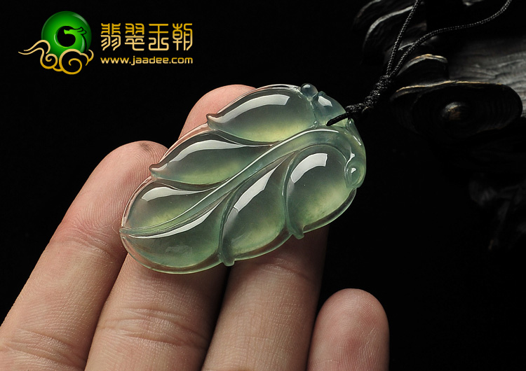 冰玻种晴水缅甸翡翠A货叶子挂件