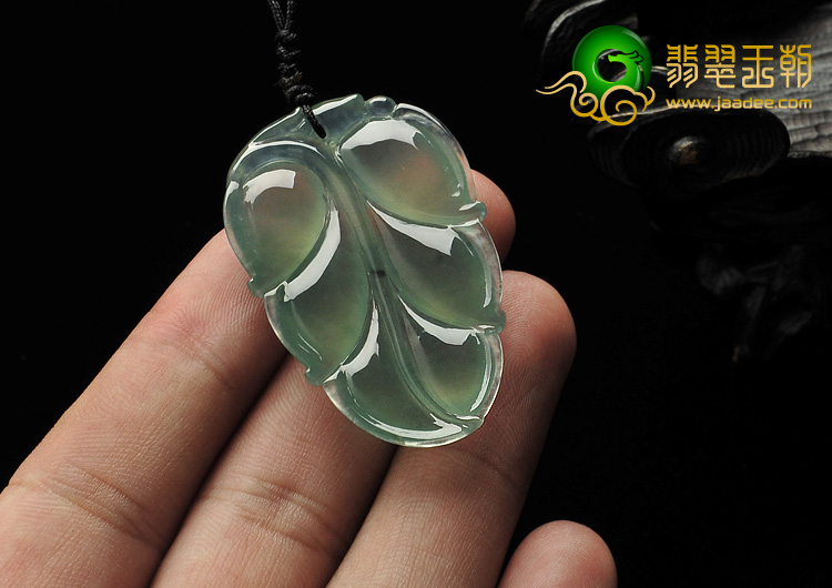 冰玻种晴水缅甸翡翠A货叶子挂件