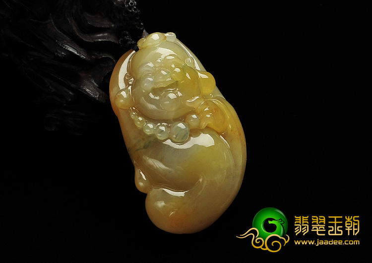 糯冰种黄翡缅甸翡翠A货笑佛挂件