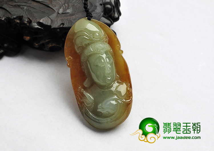 糯冰种黄翡缅甸翡翠A货观音头挂件