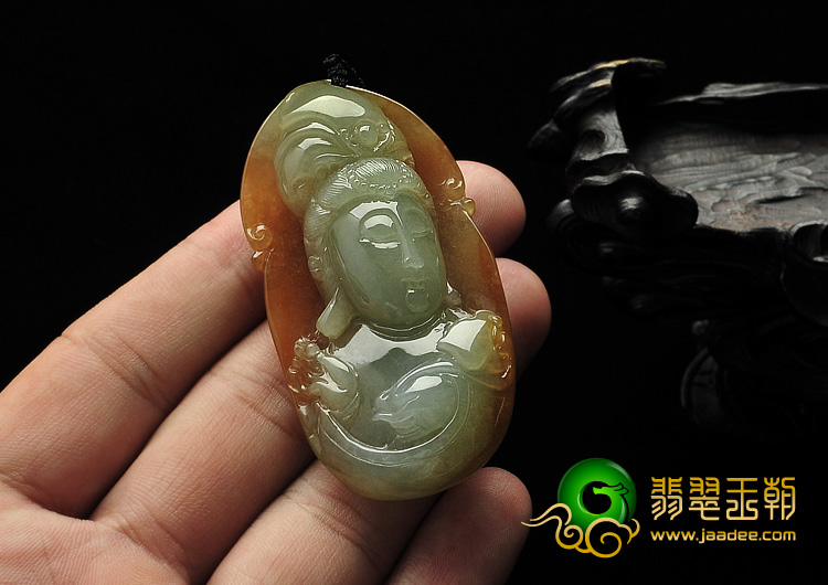 糯冰种黄翡缅甸翡翠A货观音头挂件
