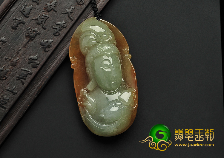 糯冰种黄翡缅甸翡翠A货观音头挂件