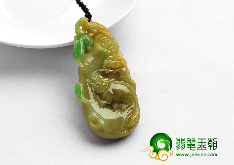 糯冰种黄加绿缅甸翡翠A货枯木逢春挂件