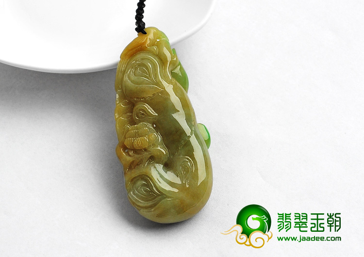 糯冰种黄加绿缅甸翡翠A货枯木逢春挂件