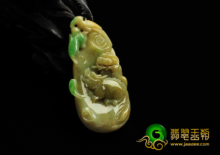糯冰种黄加绿缅甸翡翠A货枯木逢春挂件