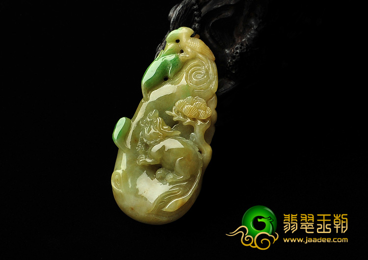 糯冰种黄加绿缅甸翡翠A货枯木逢春挂件