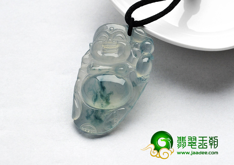 冰玻种飘花缅甸翡翠A货逍遥佛挂件