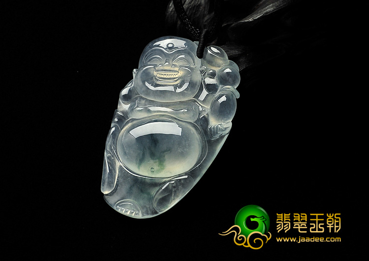 冰玻种飘花缅甸翡翠A货逍遥佛挂件