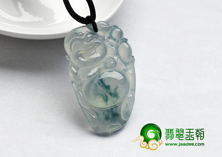 冰玻种飘花缅甸翡翠A货逍遥佛挂件