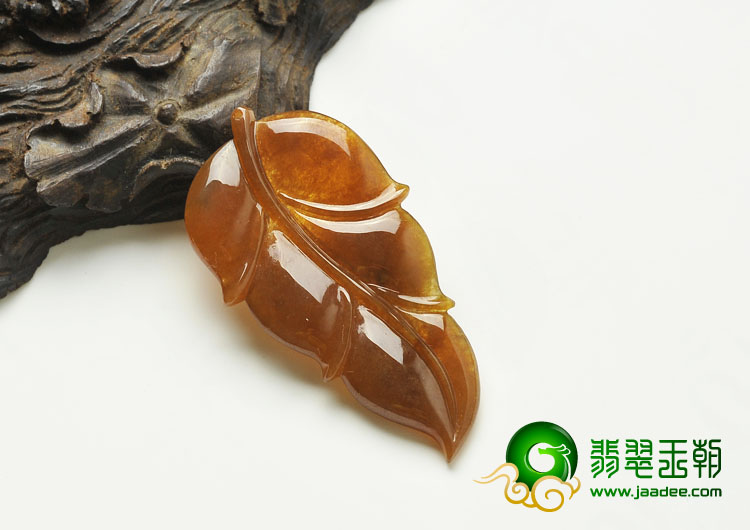 feicui冰种褐黄翡缅甸翡翠A货叶子挂件