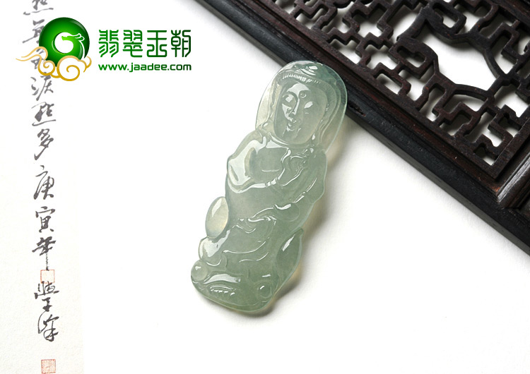 冰种晴水缅甸翡翠A货翡翠站观音挂件