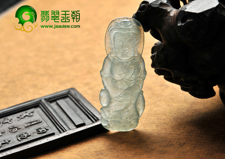 冰种晴水缅甸翡翠A货翡翠站观音挂件