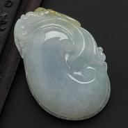 冰种晴水略带黄翡缅甸翡翠A货如意挂件