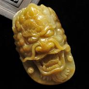 糯冰种褐黄翡缅甸翡翠A货龙头挂件