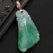 (超值推荐)冰种淡绿缅甸翡翠A货镶玫瑰金扣福瓜挂件（真钻）