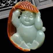 糯冰种红翡缅甸翡翠A货童子纳福挂件