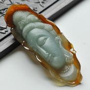 糯冰种褐黄翡缅甸翡翠A货观音头挂件