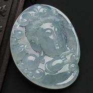冰种晴水缅甸翡翠A货观音头挂件