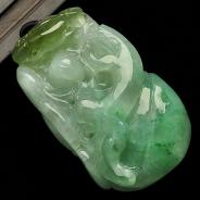 糯冰种翠色略带褐黄翡缅甸翡翠A货螭龙挂件