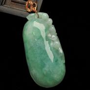 糯冰种翠色缅甸翡翠A货福瓜挂件