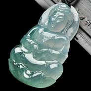冰种飘花缅甸翡翠A货观音挂件