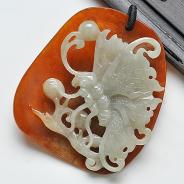 糯冰种红翡缅甸翡翠A货蝴蝶挂件