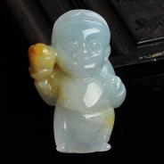 糯冰种黄翡缅甸翡翠A货招财童子挂件