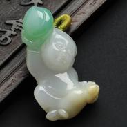 feicui糯冰种三彩缅甸翡翠A货招财童子挂件