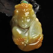糯冰种黄翡缅甸翡翠A货西洋美女挂件/手玩件