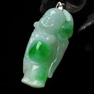 糯冰种翠色缅甸翡翠A货玉佛挂件