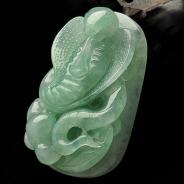 糯冰种豆绿缅甸翡翠A货生肖蛇挂件