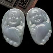 糯冰种春带彩缅甸翡翠A货笑佛挂件（单价）